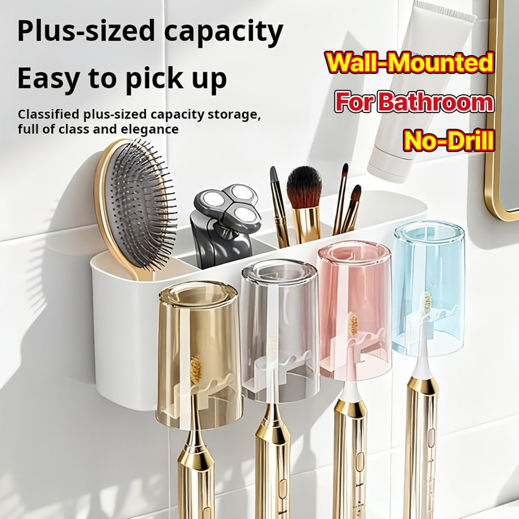 3pcs\u002F4pcs\u002F5pcs\u002F6pcs No-Drill Easy-Install Suction Cup Toothbrush Holder with Toothpaste Stand, Bathroom Toothbrush Storage Rack, No-Mark Toothbrush Holder, Detachable Wall-Mounted Bathroom Organizer for a Clean and Tidy Bathroom