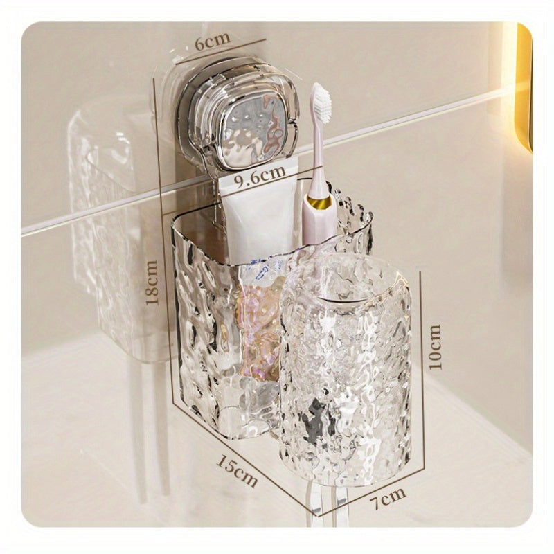 2026 New Wall-mounted Suction Cup Toothbrush Holder with Mouthwash Cup, Durable Plastic, Toothbrush Holder, Toothbrush Holderwall Mounted, Space Saving, Easy to Clean, No Need to Drill Holes in the Bathroom Sink, Bathroom Storage Rack, Christmas!