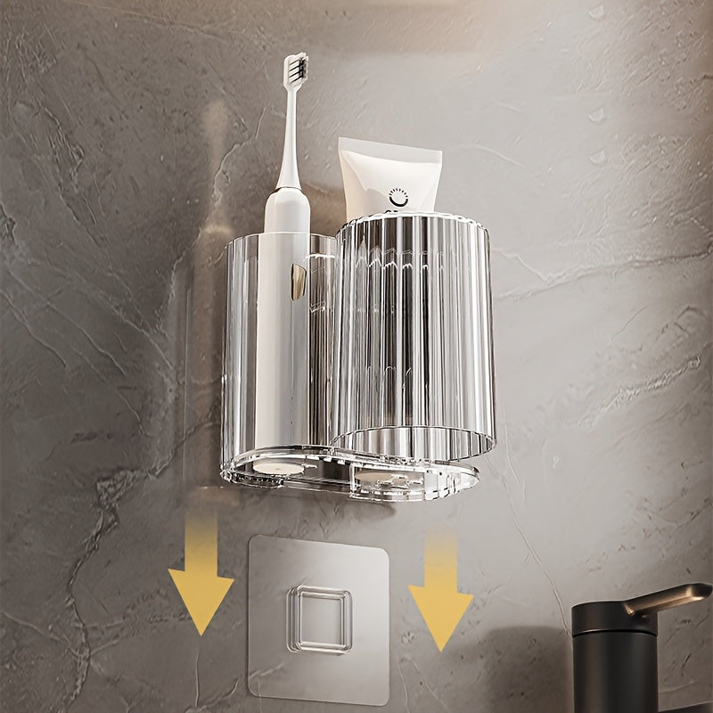 Wall-Mounted Toothbrush Holder Toothbrush Holder With Cup, No Drilling Required