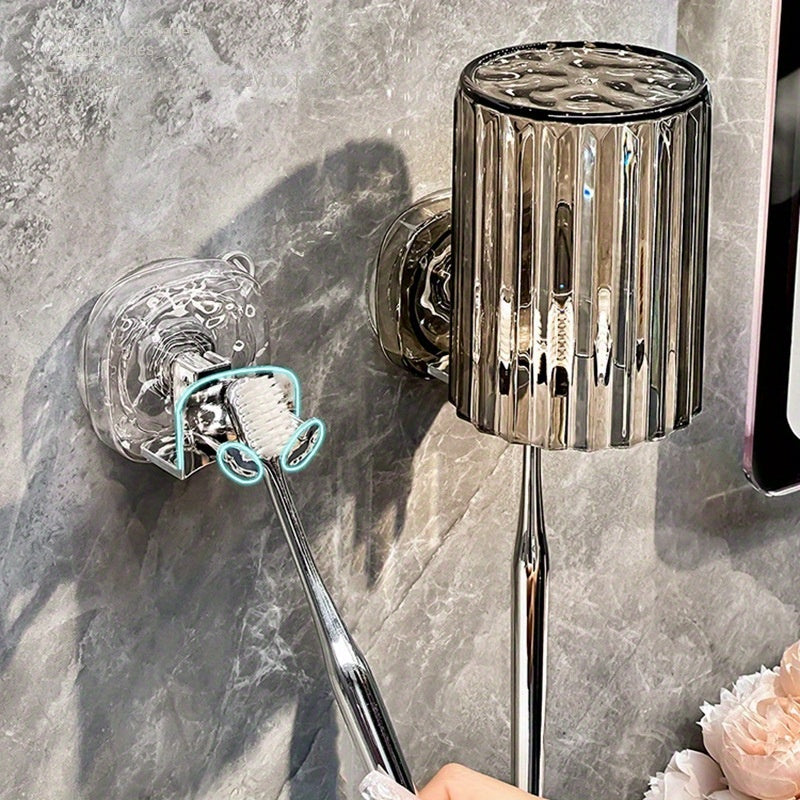 2pcs Lightweight Suction Toothbrush Holder Wall-mounted Cup Holder Storage Rack No Need to Punch Mouthwash Cup Set Electric Toothbrush Storage Rack