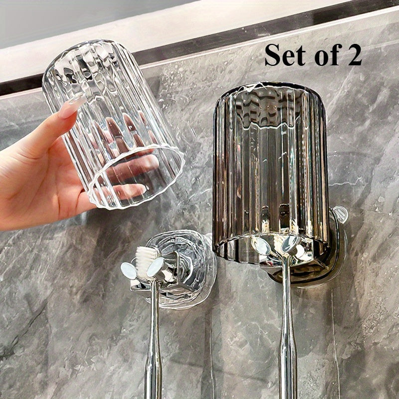 2pcs Lightweight Suction Toothbrush Holder Wall-mounted Cup Holder Storage Rack No Need to Punch Mouthwash Cup Set Electric Toothbrush Storage Rack