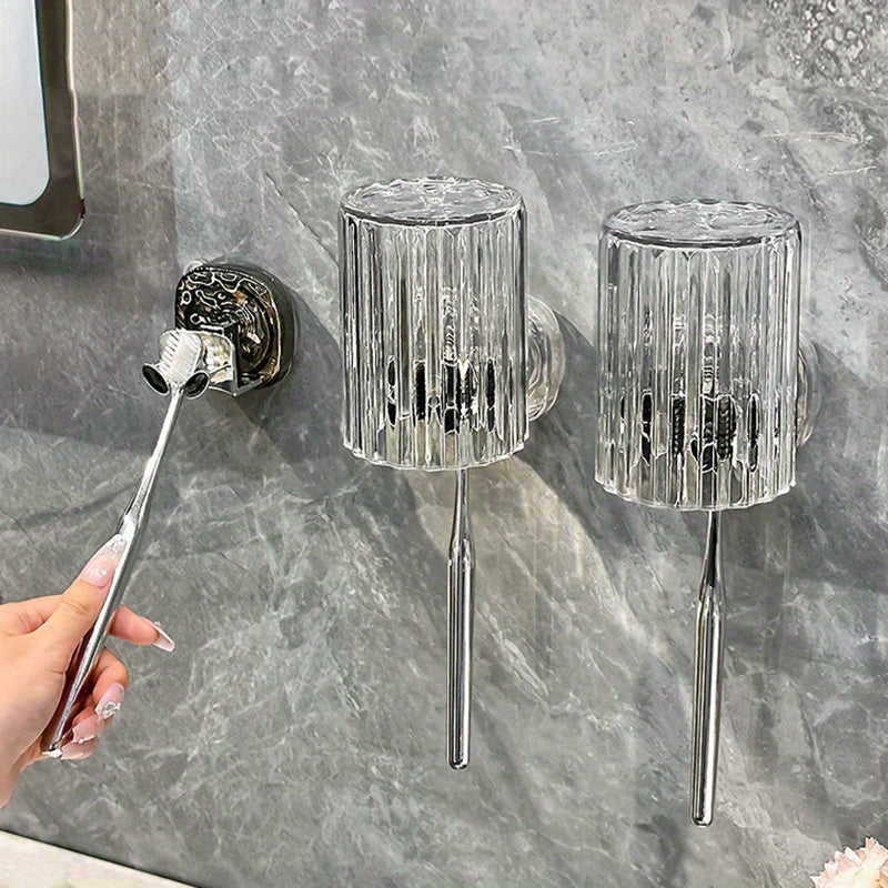 2pcs Lightweight Suction Toothbrush Holder Wall-mounted Cup Holder Storage Rack No Need to Punch Mouthwash Cup Set Electric Toothbrush Storage Rack