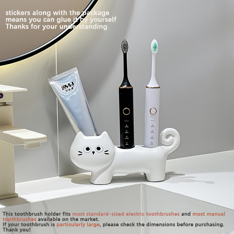 Creative and Whimsical Cat-Shaped Toothbrush Holder, Ceramic Organizer Base for Bathroom Vanity Countertop - Suitable for Toothbrushes and Dental Care, Space-Saving Countertop Storage, Toothbrush Stand for Bathrooms, Fun Design, Sturdy Construction