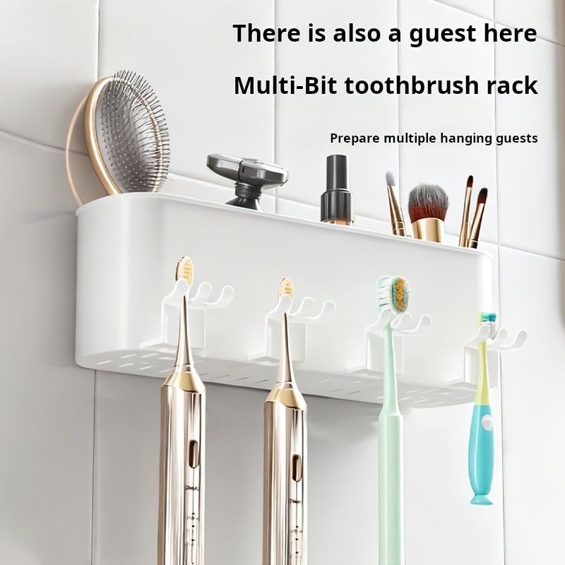 3pcs\u002F4pcs\u002F5pcs\u002F6pcs No-Drill Easy-Install Suction Cup Toothbrush Holder with Toothpaste Stand, Bathroom Toothbrush Storage Rack, No-Mark Toothbrush Holder, Detachable Wall-Mounted Bathroom Organizer for a Clean and Tidy Bathroom