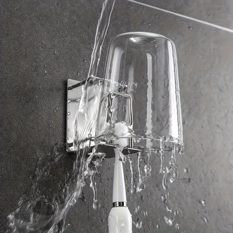 2pcs Stainless Steel Toothbrush Holder, Wall Mounted Cup Rack for Bathroom and Toothpaste, No Drilling Required, Durable and Easy to Clean, Bathroom Organizers And Storage