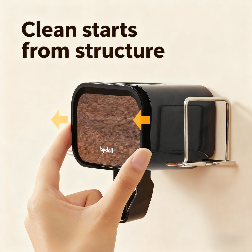 No-Drill Wall-Mounted Toothbrush Holder with Dual-Cup & Toothpaste Dispenser - Adhesive\u002FSuction Cup Installation