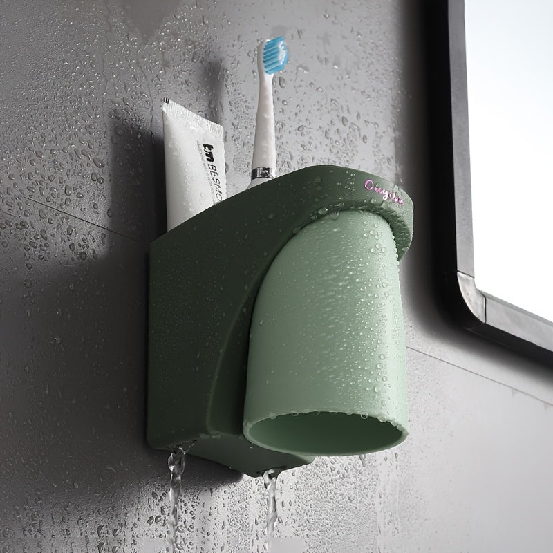 1pc Nordic Style Magnetic Wall-Mounted Toothbrush Holder, No-Drill Plastic Bathroom Organizer with Waterproof Cup Sleeve for Couples