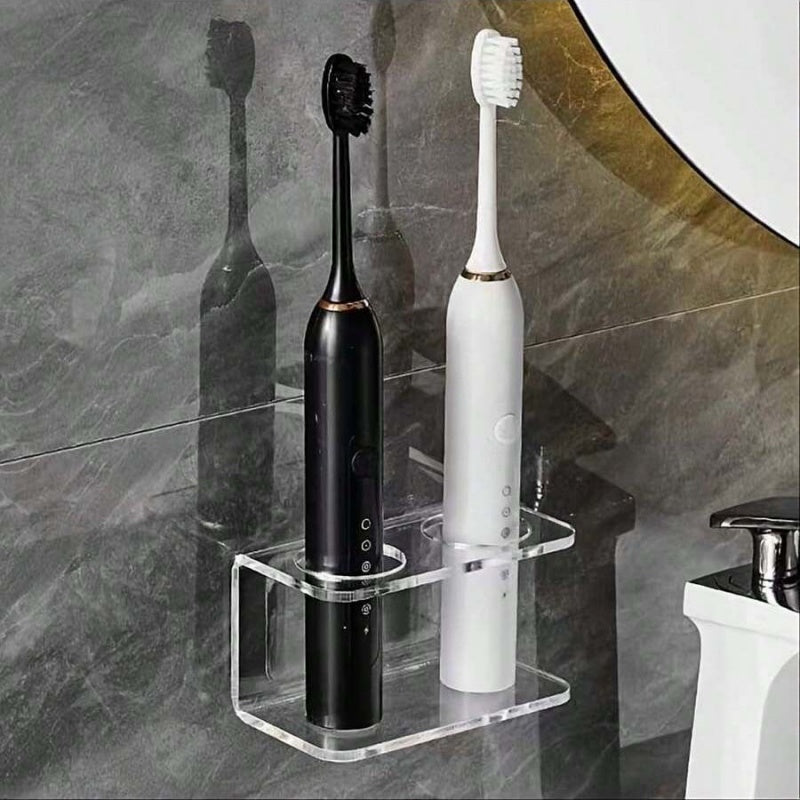 No Drill Adhesive\u002FWall-Mounted Acrylic Electric Toothbrush & Dental Holder - Transparent Bathroom Organizer with Toothpaste Storage Compatible for Electric Toothbrushes, Dental Tools - Space-Saving Modern Plastic Shelf, Easy Installation