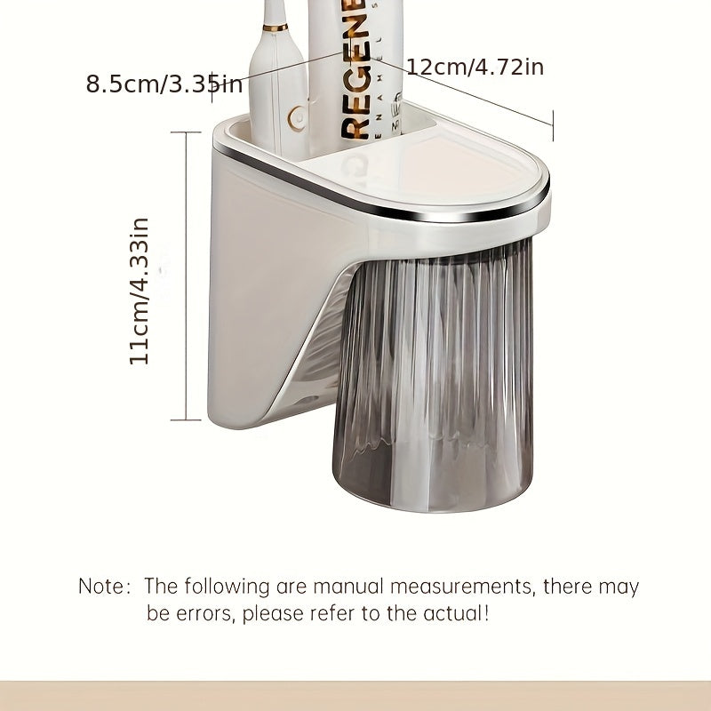 Magnetic Wall-Mounted Toothbrush and Toothpaste Holder with Rinse Cup - No Drilling Required, Ideal for Bathroom Organization, Plastic Construction