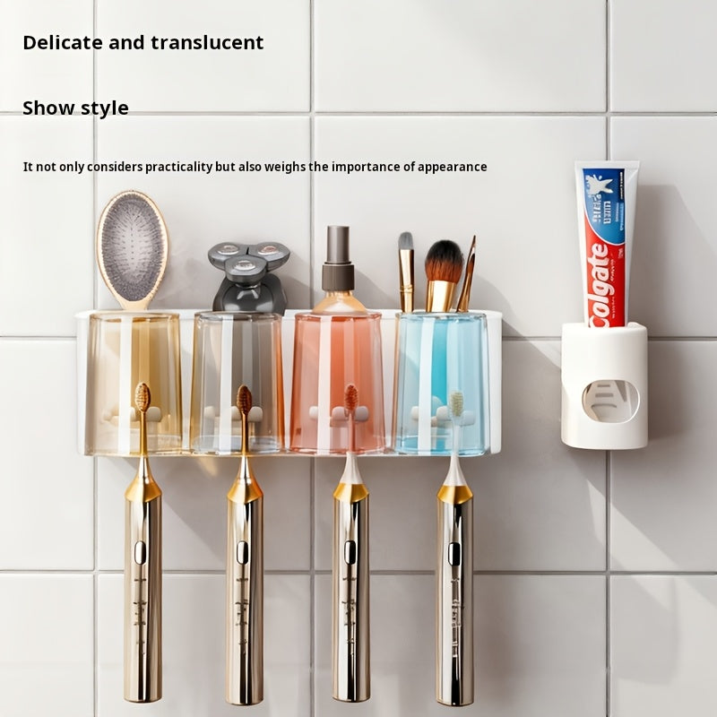 3pcs\u002F4pcs\u002F5pcs\u002F6pcs No-Drill Easy-Install Suction Cup Toothbrush Holder with Toothpaste Stand, Bathroom Toothbrush Storage Rack, No-Mark Toothbrush Holder, Detachable Wall-Mounted Bathroom Organizer for a Clean and Tidy Bathroom