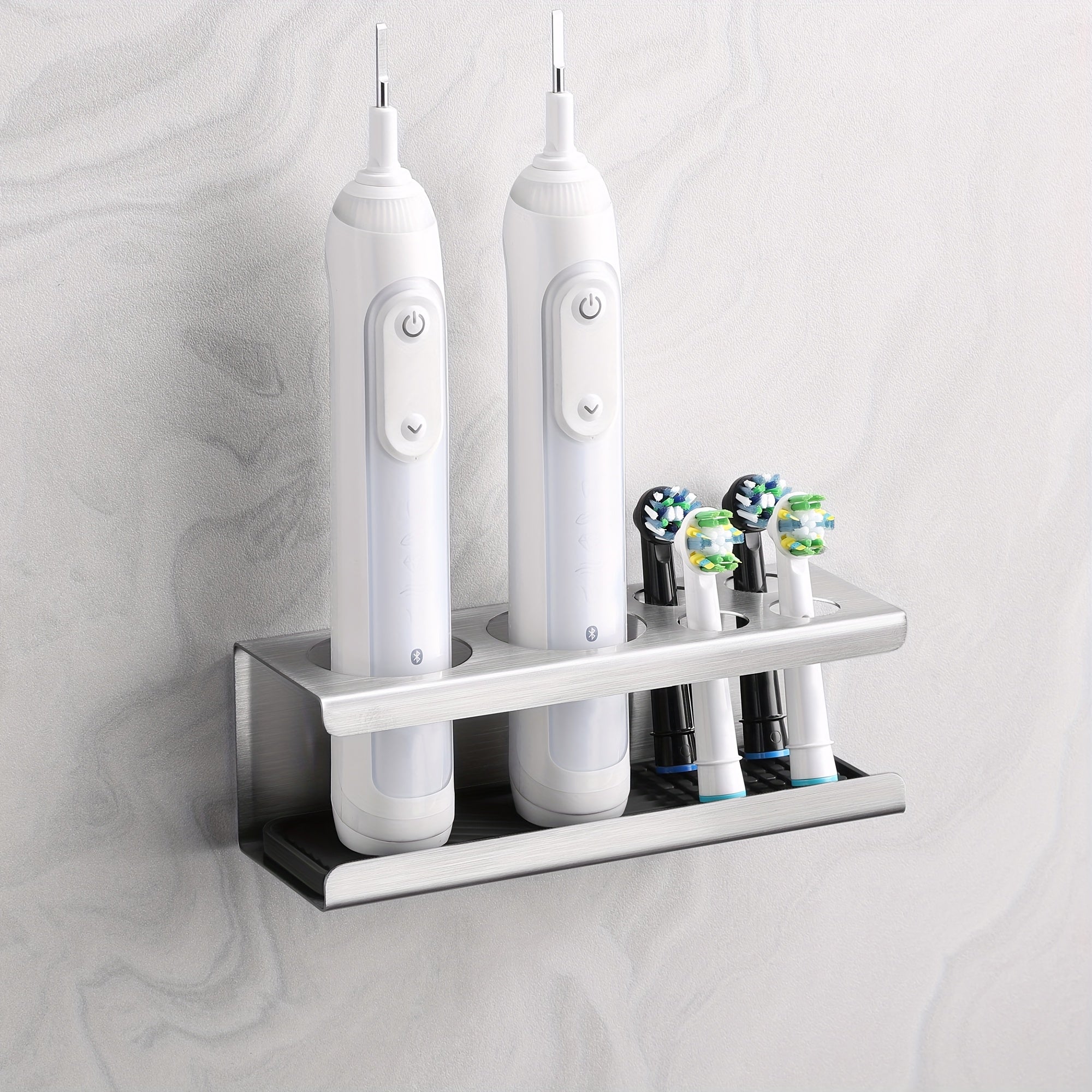 A Bathroom Organizer with Six Slots for Electric Toothbrushes And Toothpaste, Designed to Be Mounted on The Wall Without The Need for Drilling