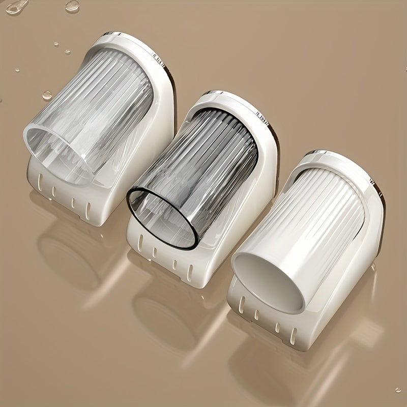 Magnetic Wall-Mounted Toothbrush and Toothpaste Holder with Rinse Cup - No Drilling Required, Ideal for Bathroom Organization, Plastic Construction