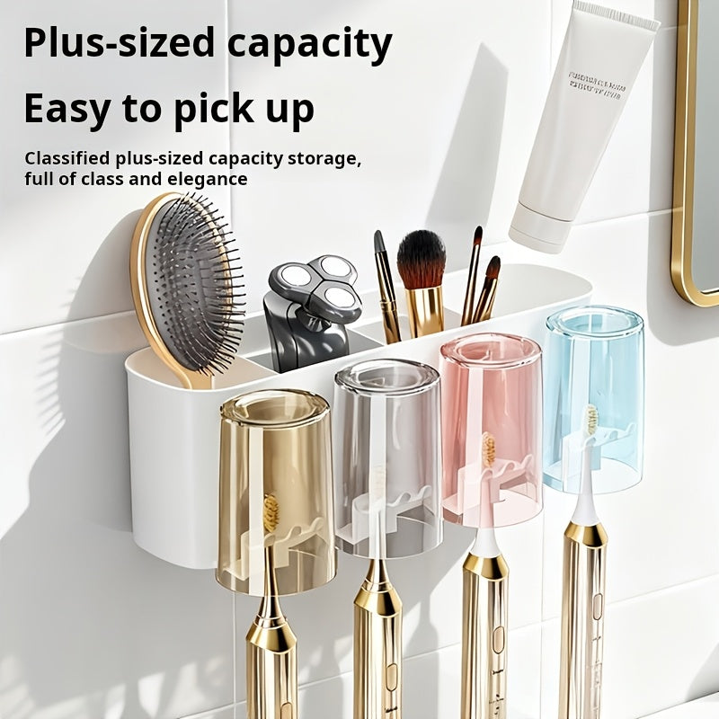 3pcs\u002F4pcs\u002F5pcs\u002F6pcs No-Drill Easy-Install Suction Cup Toothbrush Holder with Toothpaste Stand, Bathroom Toothbrush Storage Rack, No-Mark Toothbrush Holder, Detachable Wall-Mounted Bathroom Organizer for a Clean and Tidy Bathroom