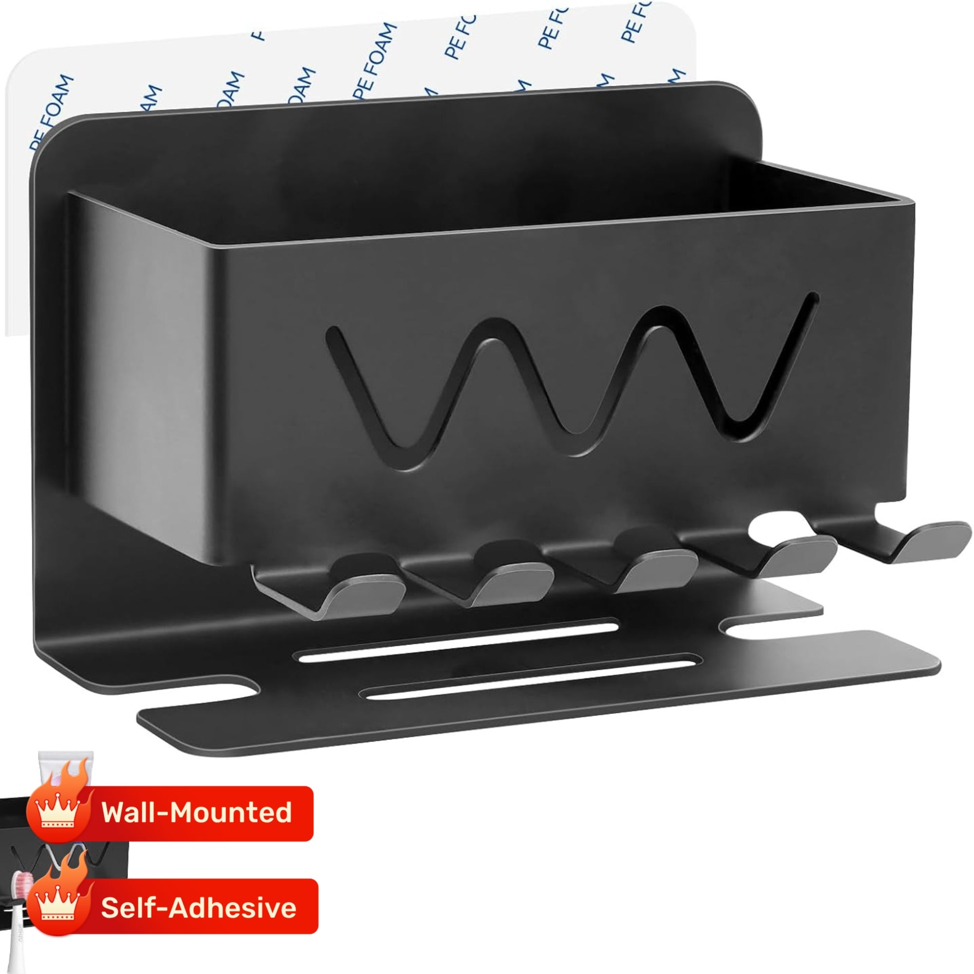 ZHIYUQL® Toothbrush Holder Wall-Mounted Stainless Steel Toothbrush Holder Without Drilling, Self-Adhesive Toothbrush Head Holder for Bathroom Storage ()