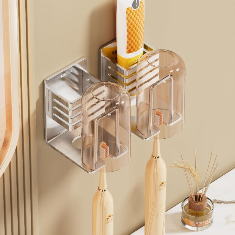 304 Stainless Steel Toothbrush Holder Designed for Wall Mounting in The Bathroom, a No-Drill Storage Solution for Toothpaste And Toothbrushes That Saves Space And Keeps Things Tidy