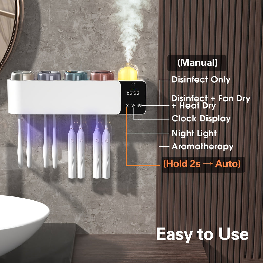 Toothbrush Holders with UV Toothbrush, Aromatherapy Diffuser & LRNight Light -4-Hour Smart Cruise Disinfection