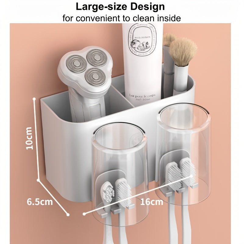 Durable Plastic Material, Space-Saving Wall-Mounted Holder - a Multi-Cup Toothbrush And Mouthwash Storage Rack with Ample Capacity