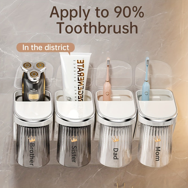 Magnetic Wall-Mounted Toothbrush and Toothpaste Holder with Rinse Cup - No Drilling Required, Ideal for Bathroom Organization, Plastic Construction