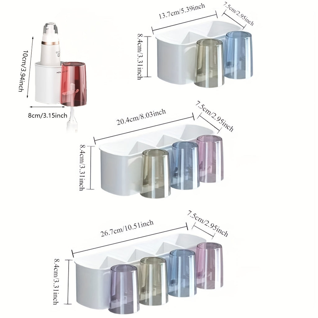 3pcs\u002F4pcs\u002F5pcs\u002F6pcs No-Drill Easy-Install Suction Cup Toothbrush Holder with Toothpaste Stand, Bathroom Toothbrush Storage Rack, No-Mark Toothbrush Holder, Detachable Wall-Mounted Bathroom Organizer for a Clean and Tidy Bathroom