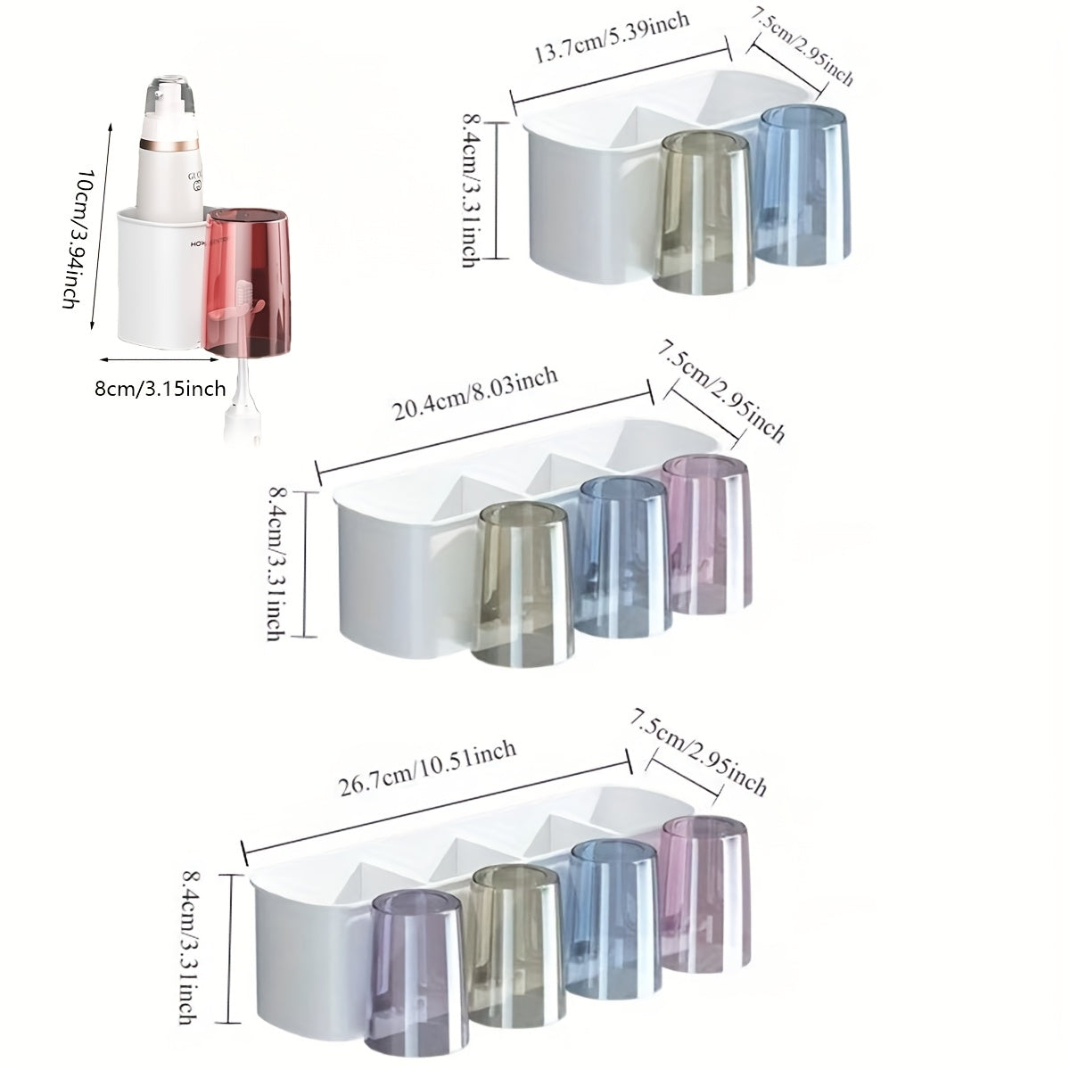 3pcs\u002F4pcs\u002F5pcs\u002F6pcs No-Drill Easy-Install Suction Cup Toothbrush Holder with Toothpaste Stand, Bathroom Toothbrush Storage Rack, No-Mark Toothbrush Holder, Detachable Wall-Mounted Bathroom Organizer for a Clean and Tidy Bathroom