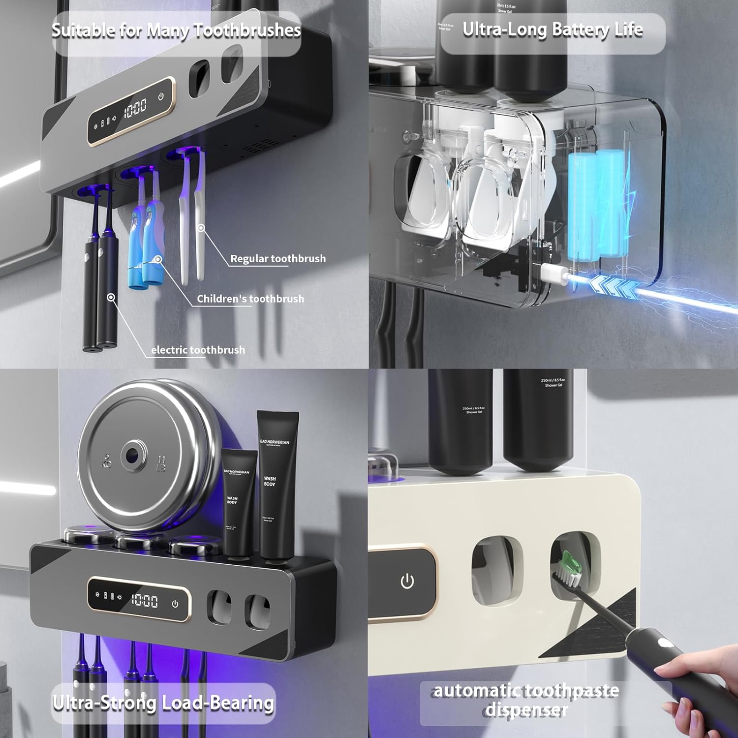 Electric Toothpaste Dispenser And Rechargeable Toothbrush Holders for Bathrooms