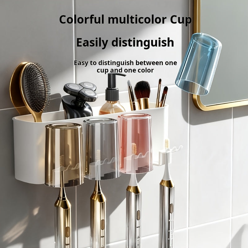 3pcs\u002F4pcs\u002F5pcs\u002F6pcs No-Drill Easy-Install Suction Cup Toothbrush Holder with Toothpaste Stand, Bathroom Toothbrush Storage Rack, No-Mark Toothbrush Holder, Detachable Wall-Mounted Bathroom Organizer for a Clean and Tidy Bathroom