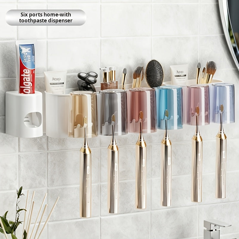 3pcs\u002F4pcs\u002F5pcs\u002F6pcs No-Drill Easy-Install Suction Cup Toothbrush Holder with Toothpaste Stand, Bathroom Toothbrush Storage Rack, No-Mark Toothbrush Holder, Detachable Wall-Mounted Bathroom Organizer for a Clean and Tidy Bathroom