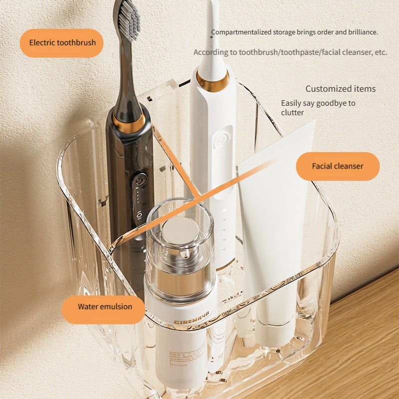 2pcs Bathroom Organizer, Bathroom Toothbrush Holder with 3 Slots, Detachable Electric Toothbrush Holder Wall-Mounted with Dividers