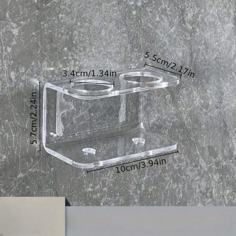 No Drill Adhesive\u002FWall-Mounted Acrylic Electric Toothbrush & Dental Holder - Transparent Bathroom Organizer with Toothpaste Storage Compatible for Electric Toothbrushes, Dental Tools - Space-Saving Modern Plastic Shelf, Easy Installation