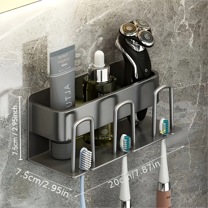 Wall-mounted Toothbrush Holder, Wall-mounted Toothbrush Storage Rack, Multifunctional Bathroom Organizer, Multi-purpose Bathroom Container for Toothpaste, Toothbrushes, Razors, Etc., Bathroom Accessory, Space-saving, for Storing Toothbrushes