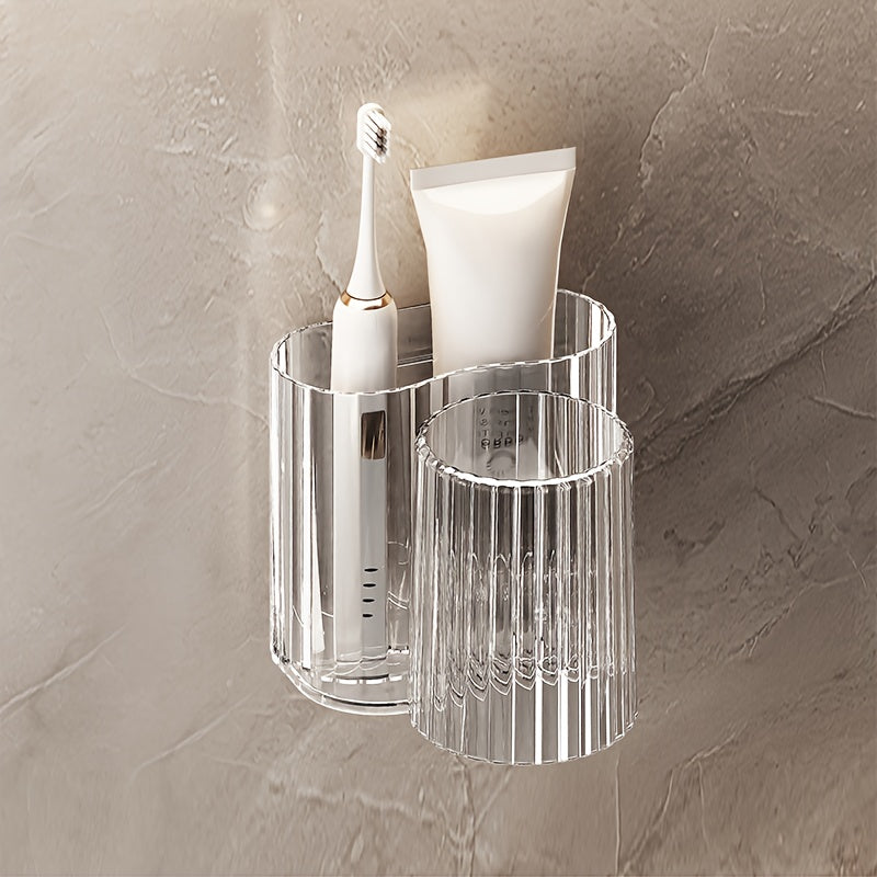 Wall-Mounted Toothbrush Holder Toothbrush Holder With Cup, No Drilling Required