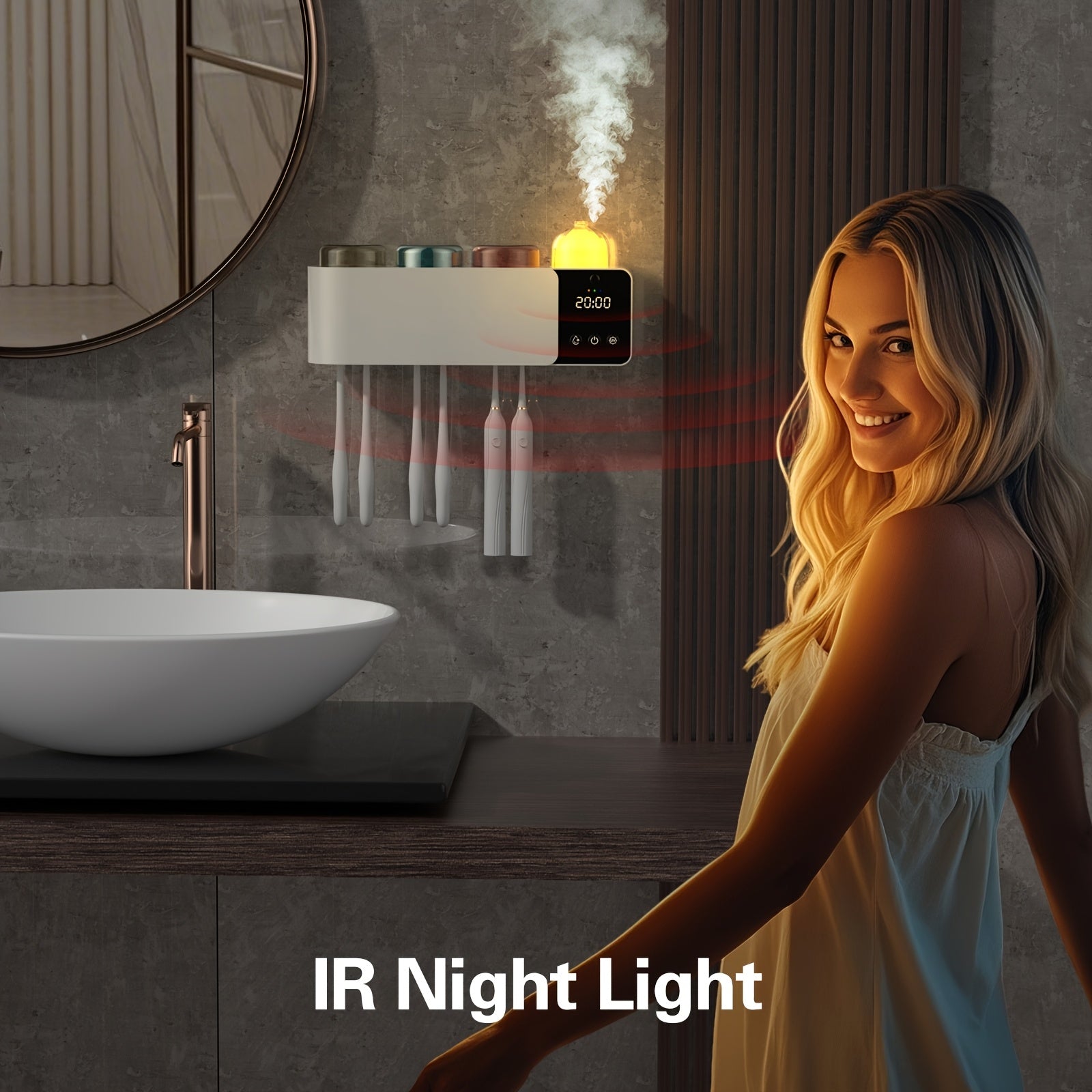 Toothbrush Holders with UV Toothbrush, Aromatherapy Diffuser & LRNight Light -4-Hour Smart Cruise Disinfection