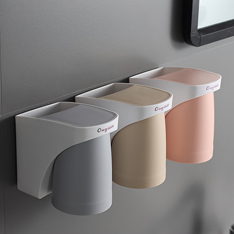 1pc Nordic Style Magnetic Wall-Mounted Toothbrush Holder, No-Drill Plastic Bathroom Organizer with Waterproof Cup Sleeve for Couples