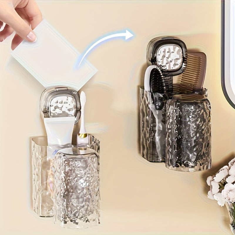 2026 New Wall-mounted Suction Cup Toothbrush Holder with Mouthwash Cup, Durable Plastic, Toothbrush Holder, Toothbrush Holderwall Mounted, Space Saving, Easy to Clean, No Need to Drill Holes in the Bathroom Sink, Bathroom Storage Rack, Christmas!