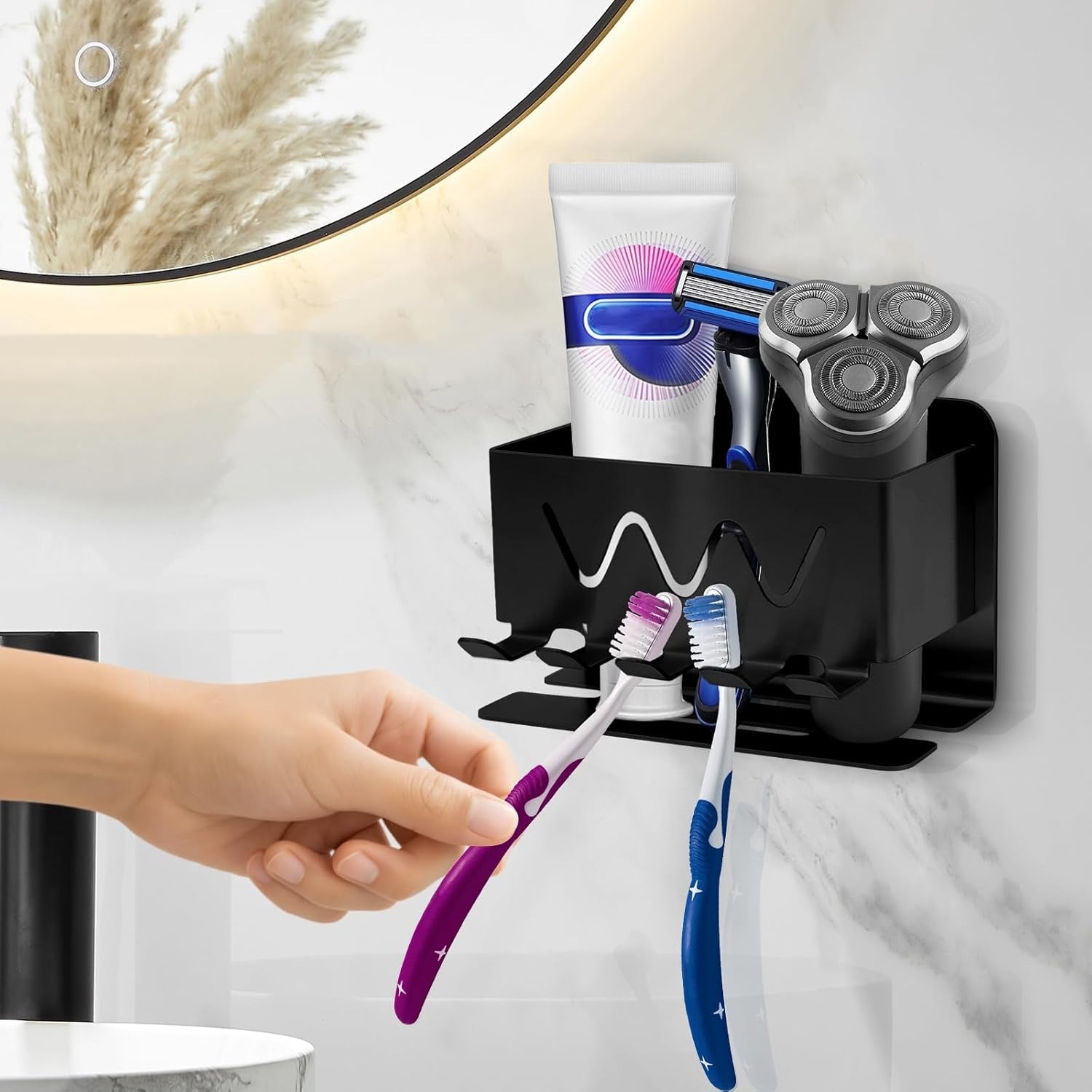 ZHIYUQL® Toothbrush Holder Wall-Mounted Stainless Steel Toothbrush Holder Without Drilling, Self-Adhesive Toothbrush Head Holder for Bathroom Storage ()