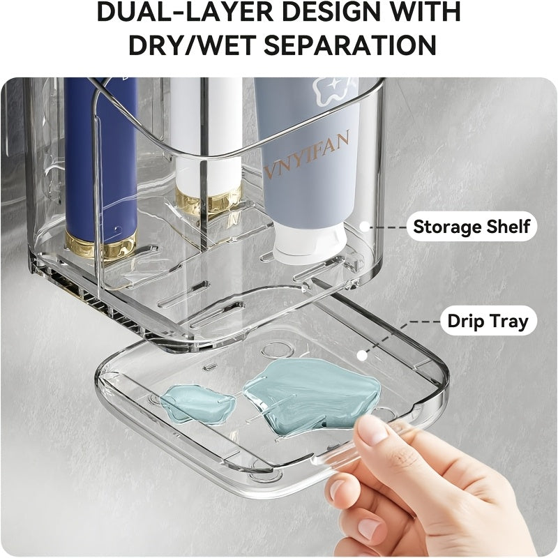 2pcs Bathroom Organizer, Bathroom Toothbrush Holder with 3 Slots, Detachable Electric Toothbrush Holder Wall-Mounted with Dividers