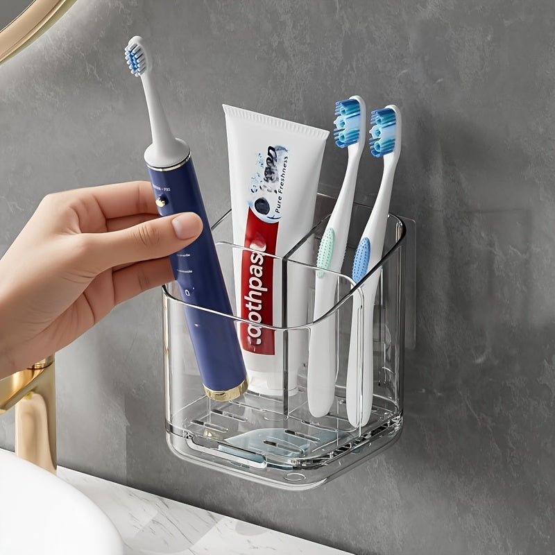2pcs Bathroom Organizer, Bathroom Toothbrush Holder with 3 Slots, Detachable Electric Toothbrush Holder Wall-Mounted with Dividers