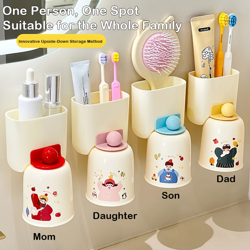 4-Pack Dopamine Magnetic Wall-Mounted Toothbrush Holder with Rinse Cup - Punch-Free