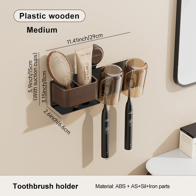 UFORU Vintage Toothbrush Holder, Wall-Mounted with Suction Cup, No Drilling Required, Suitable for Bathroom Toothbrushes