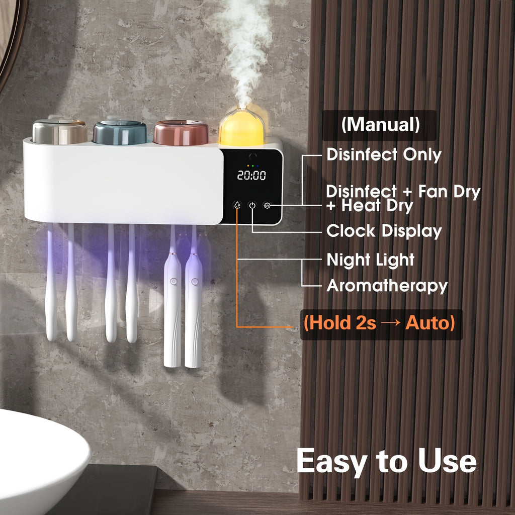 Toothbrush Holders with UV Toothbrush, Aromatherapy Diffuser & LRNight Light -4-Hour Smart Cruise Disinfection