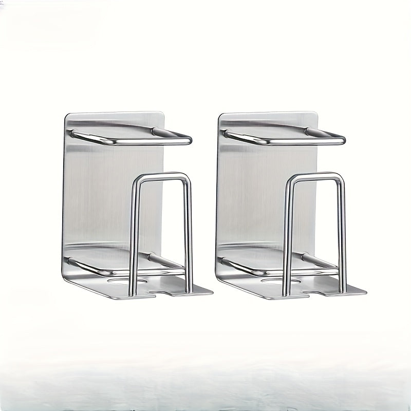 2pcs Stainless Steel Toothbrush Holder, Wall Mounted Cup Rack for Bathroom and Toothpaste, No Drilling Required, Durable and Easy to Clean, Bathroom Organizers And Storage