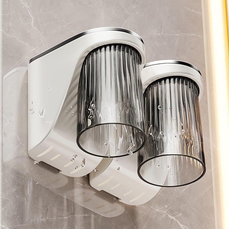 Magnetic Wall-Mounted Toothbrush and Toothpaste Holder with Rinse Cup - No Drilling Required, Ideal for Bathroom Organization, Plastic Construction