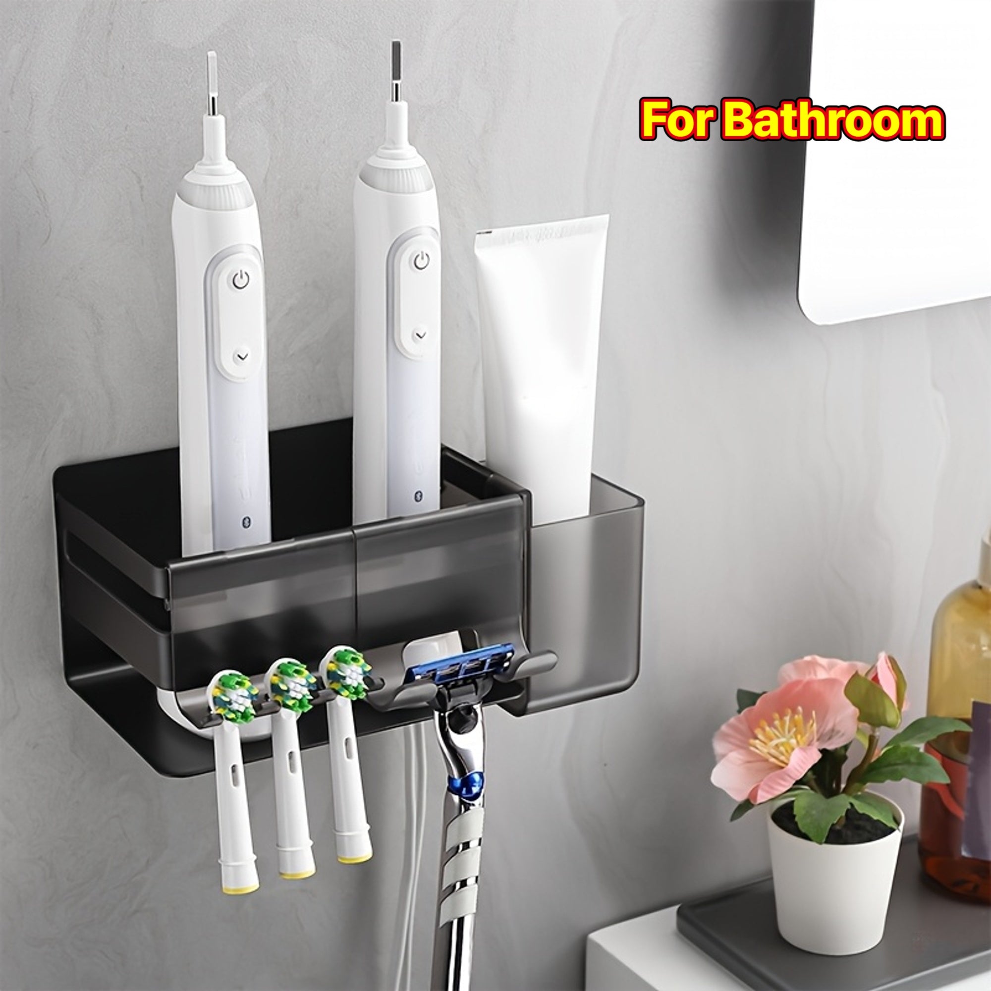 Electric Toothbrush Holder with Three Bathroom Additions, a Stainless Steel Wall-Mounted Holder That Is Self-Adhesive, a Silver Replacement Option That Requires No Drilling for Bathroom Storage