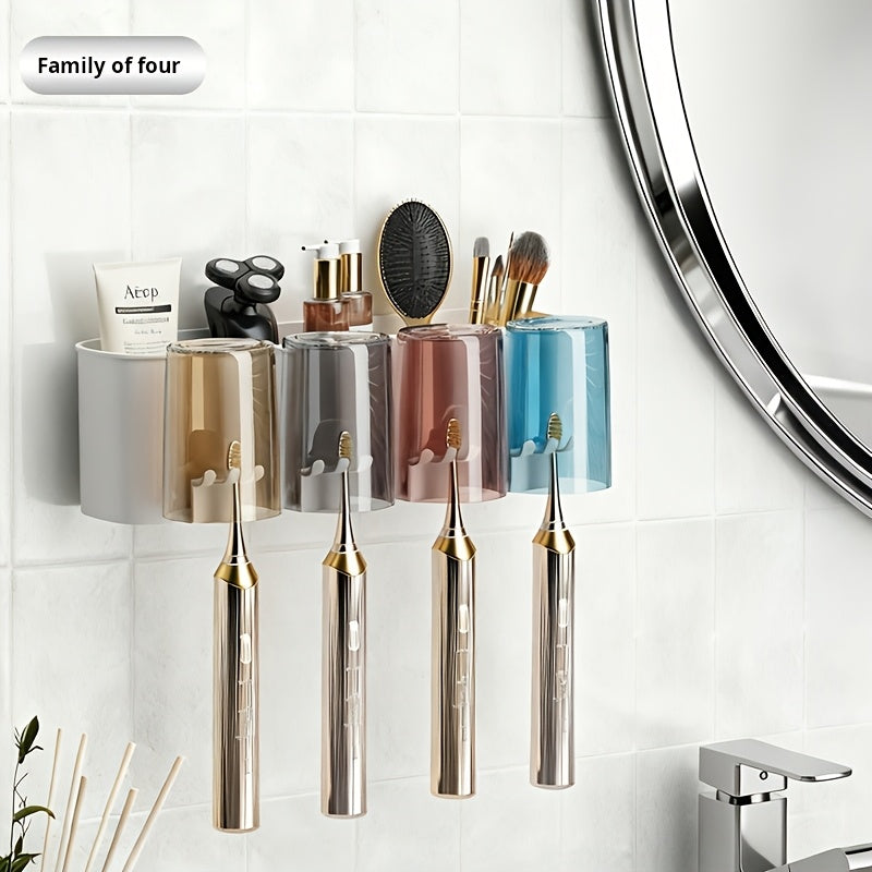 3pcs\u002F4pcs\u002F5pcs\u002F6pcs No-Drill Easy-Install Suction Cup Toothbrush Holder with Toothpaste Stand, Bathroom Toothbrush Storage Rack, No-Mark Toothbrush Holder, Detachable Wall-Mounted Bathroom Organizer for a Clean and Tidy Bathroom