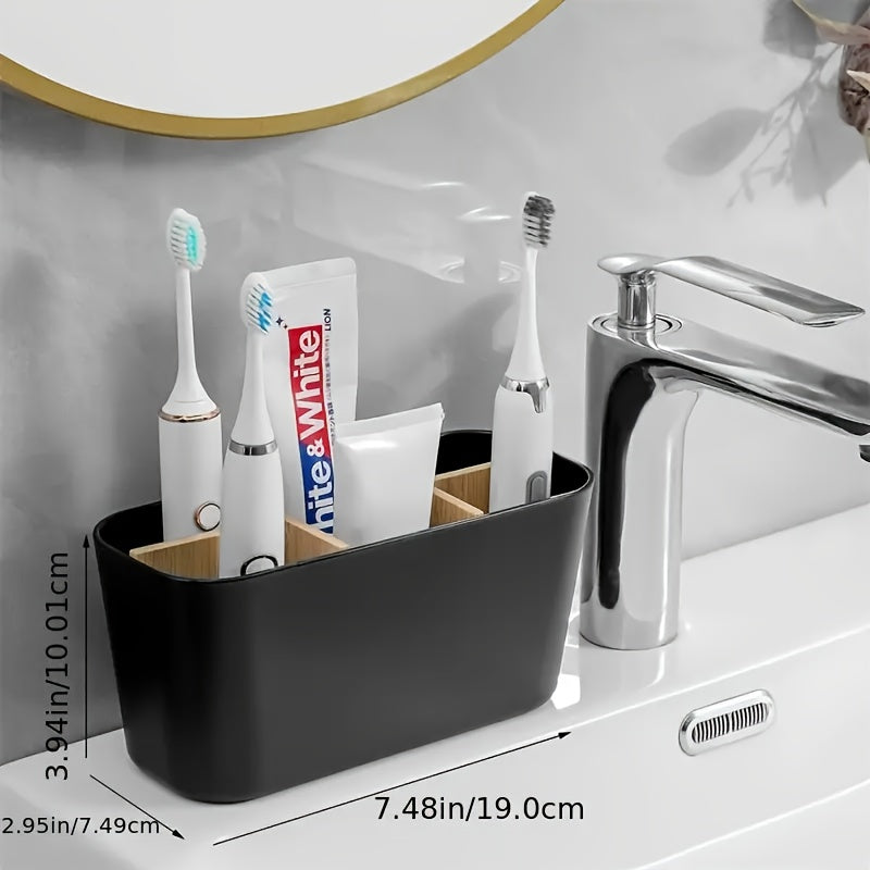 5-Slot Black Plastic Toothbrush Holder With Dividers - Lightweight Freestanding Bathroom Organizer For Electric Toothbrushes