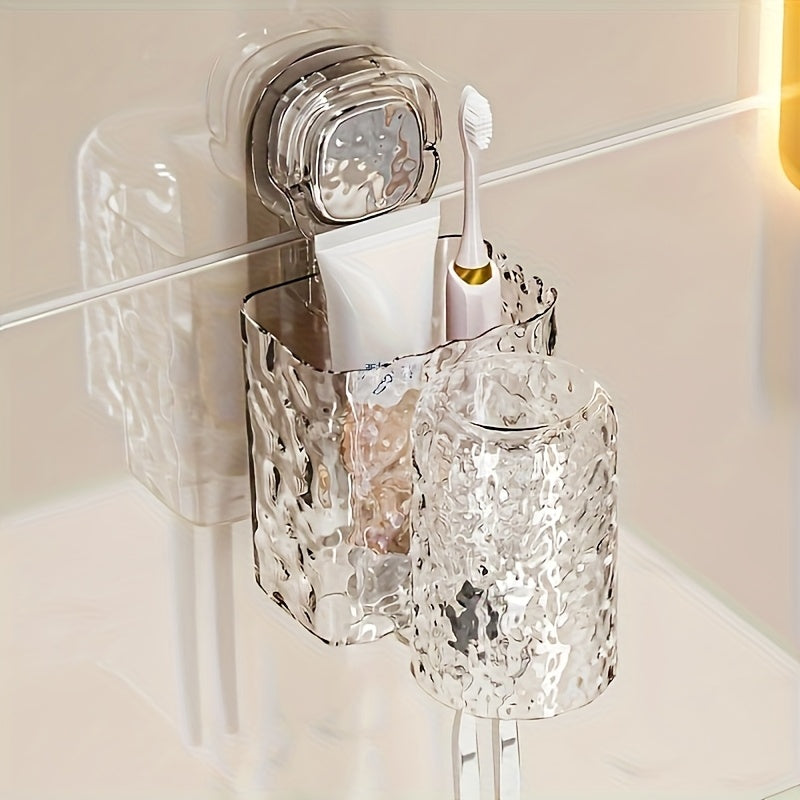 2026 New Wall-mounted Suction Cup Toothbrush Holder with Mouthwash Cup, Durable Plastic, Toothbrush Holder, Toothbrush Holderwall Mounted, Space Saving, Easy to Clean, No Need to Drill Holes in the Bathroom Sink, Bathroom Storage Rack, Christmas!