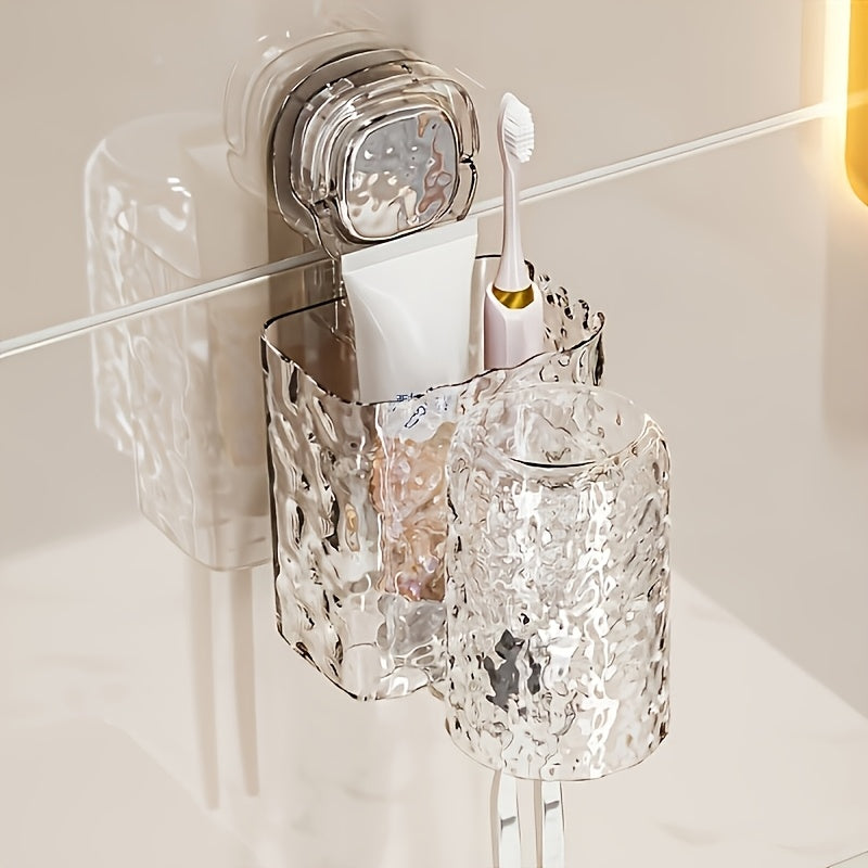 2026 New Wall-mounted Suction Cup Toothbrush Holder with Mouthwash Cup, Durable Plastic, Toothbrush Holder, Toothbrush Holderwall Mounted, Space Saving, Easy to Clean, No Need to Drill Holes in the Bathroom Sink, Bathroom Storage Rack, Christmas!