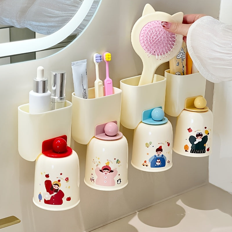 4-Pack Dopamine Magnetic Wall-Mounted Toothbrush Holder with Rinse Cup - Punch-Free