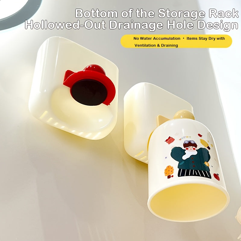 4-Pack Dopamine Magnetic Wall-Mounted Toothbrush Holder with Rinse Cup - Punch-Free