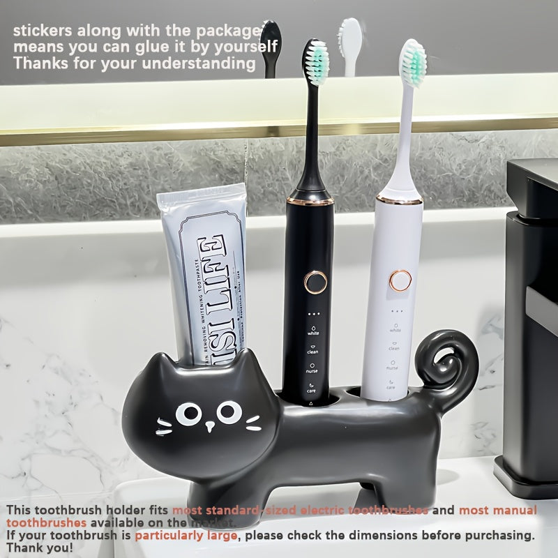 Creative and Whimsical Cat-Shaped Toothbrush Holder, Ceramic Organizer Base for Bathroom Vanity Countertop - Suitable for Toothbrushes and Dental Care, Space-Saving Countertop Storage, Toothbrush Stand for Bathrooms, Fun Design, Sturdy Construction